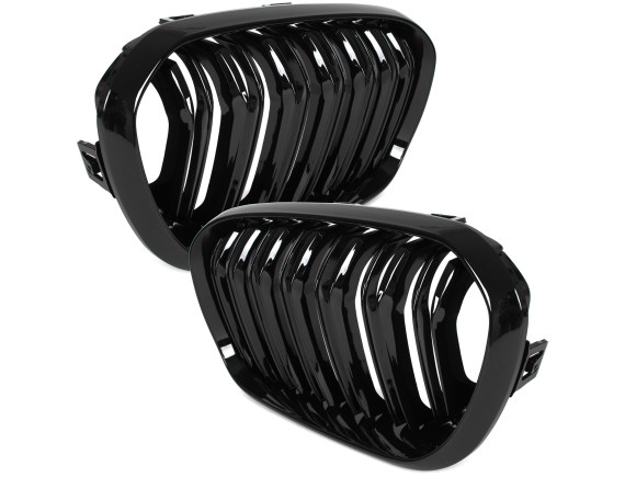 BMW 1 F21 15-18 atrapy między reflektory (nerki) lewa + prawa kpl. BLACK GLOSSY DOUBLE BAR