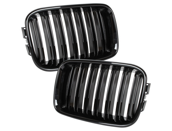 BMW 3 E36 91-96 atrapy między reflektory (nerki) lewa + prawa kpl. BLACK GLOSSY DOUBLE BAR