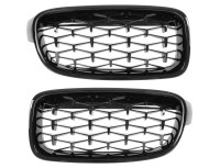 BMW 3 F30 F31 12-19 maske med žarometi (ledvičke) levi + desni komplet FULL BLACK STAR
