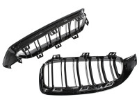 BMW 4 F32 / F33 / F36 13-18 maske med žarometi (ledvičke) levi + desni komplet ČRNE SIJAJNE DVOJNE LETVE