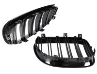 BMW 5 E60 / E61 03-10 maske med žarometoma (ledvičke) levi + desni komplet ČRNE SIJAJNE DVOJNE LETVE