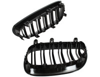 BMW 5 E60 / E61 03-10 maske med žarometoma (ledvički) levi + desni komplet ČRNE SIJAJNE DVOJNE LETVE UKRIVLJENA REBRA