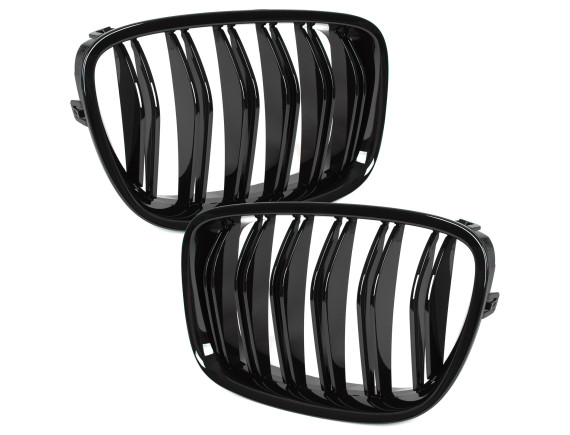 BMW 5 F07 GT 09-17 atrapy między reflektory (nerki) lewa + prawa kpl. BLACK GLOSSY DOUBLE BAR