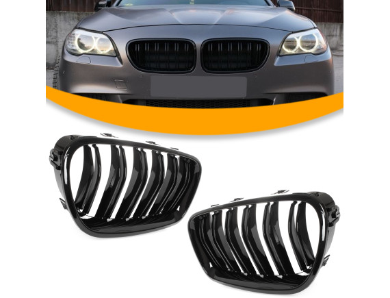 BMW 5 F10 / F11 10-17 atrapy między reflektory (nerki) lewa + prawa kpl. BLACK GLOSSY DOUBLE BAR