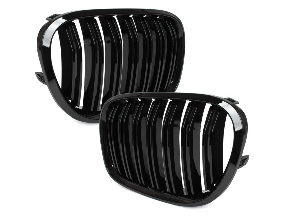 BMW 7 F01 F02 08-11 maske med žarometoma (ledvički) levi + desni komplet ČRNE SIJAJNE DVOJNE LETVE