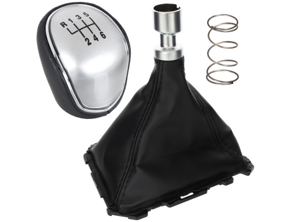 Ford Focus Mk3 11-14 gałka zmiany biegów CZARNA EKOSKÓRA + SILVER + mieszek z ramką 6 BIEGÓW
