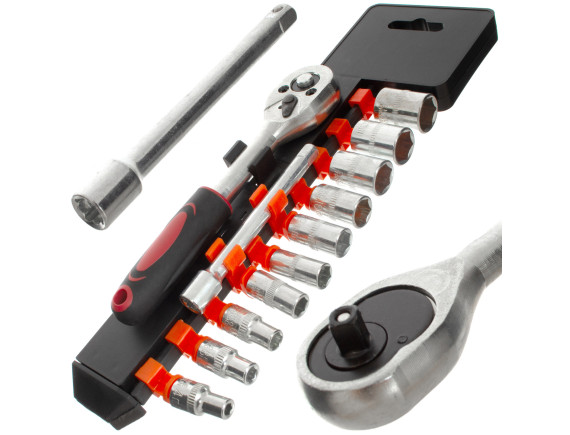 M MODECAR Zestaw narzędzi 1/4" 12PCS - grzechotka, przedłużka i 10 nasadek 4-13mm