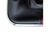 VW Golf IV 97-03 Ročica prestavne ročice + manšeta z rdečim navojem in kromiranim okvirjem 5 prestav, luknja 23 mm