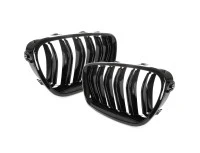 BMW 5 F10 / F11 10-17 atrapy między reflektory (nerki) lewa + prawa kpl. BLACK GLOSSY DOUBLE BAR