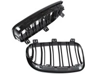 BMW 1 E81 E82 E87 E88 07-11 atrapy między reflektory (nerki) lewa + prawa kpl. BLACK GLOSSY DOUBLE BAR