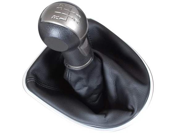 Seat Leon II 2005- gałka zmiany biegów CZARNO-BEŻOWA + mieszek z ramką CHROM 5 BIEGÓW