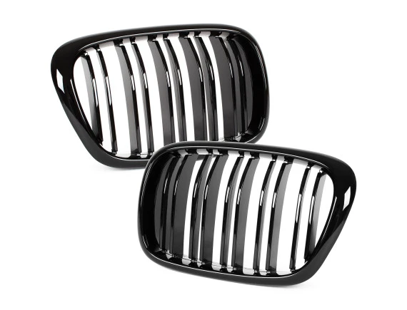 BMW 5 E39 95-03 SEDAN / KOMBI atrapy między reflektory (nerki) lewa + prawa kpl. BLACK GLOSSY DOUBLE BAR