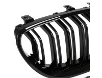BMW 5 E60 / E61 03-10 atrapy między reflektory (nerki) lewa + prawa kpl. BLACK GLOSSY DOUBLE BAR WYGIĘTE ŻEBERKA