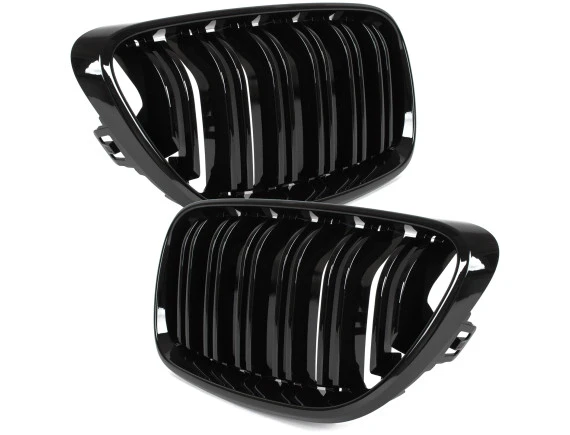 BMW 2 F23 2014- atrapy między reflektory (nerki) lewa + prawa kpl. BLACK GLOSSY DOUBLE BAR