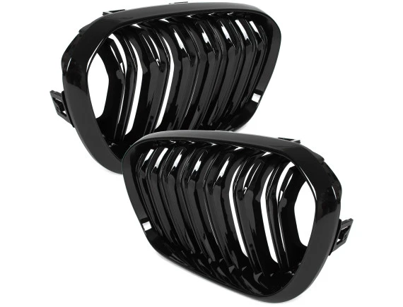 BMW 1 F21 15-18 atrapy między reflektory (nerki) lewa + prawa kpl. BLACK GLOSSY DOUBLE BAR