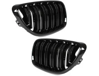 BMW 2 F23 2014- atrapy między reflektory (nerki) lewa + prawa kpl. BLACK GLOSSY DOUBLE BAR