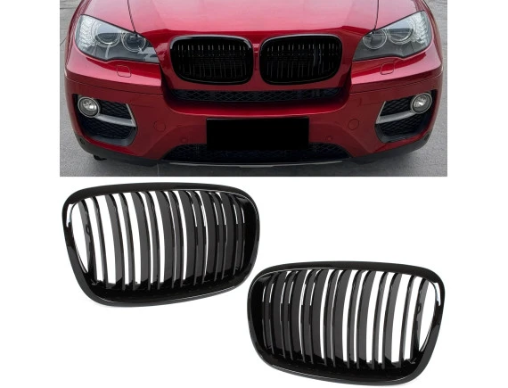 BMW X5 E70 06-13 atrapy między reflektory (nerki) lewa + prawa kpl. BLACK GLOSSY DOUBLE BAR