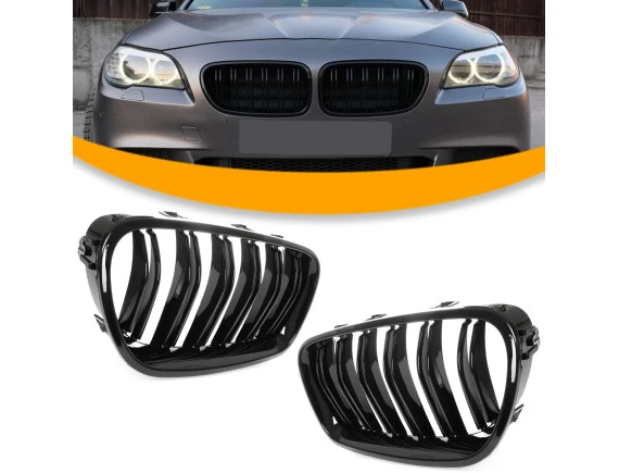BMW 5 F10 / F11 10-17 atrapy między reflektory (nerki) lewa + prawa kpl. BLACK GLOSSY DOUBLE BAR