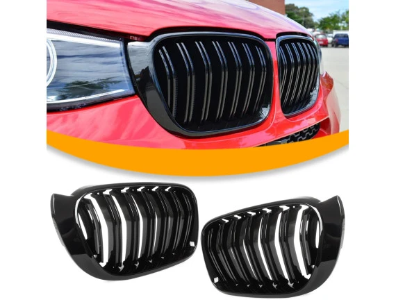 BMW X3 F25 14-17 atrapy między reflektory (nerki) lewa + prawa kpl. BLACK GLOSSY DOUBLE BAR