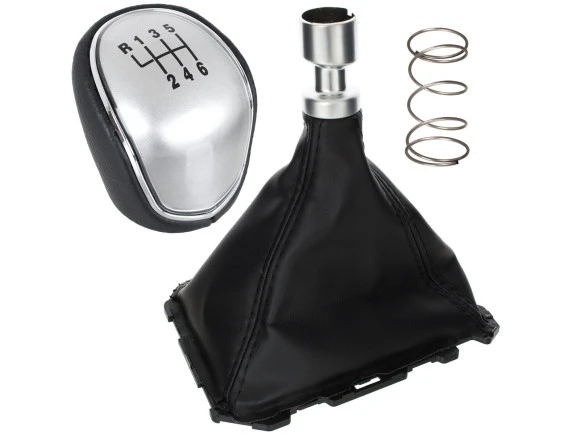 Ford Focus Mk3 11-14 gałka zmiany biegów CZARNA EKOSKÓRA + SILVER + mieszek z ramką 6 BIEGÓW