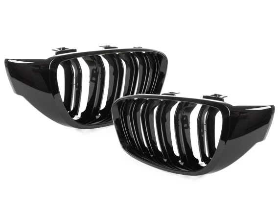 BMW 4 F32 / F33 / F36 13-18 atrapy między reflektory (nerki) lewa + prawa kpl. BLACK GLOSSY DOUBLE BAR