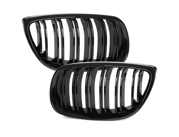 BMW 3 E92 E93 06-10 atrapy między reflektory (nerki) lewa + prawa kpl. BLACK GLOSSY DOUBLE BAR