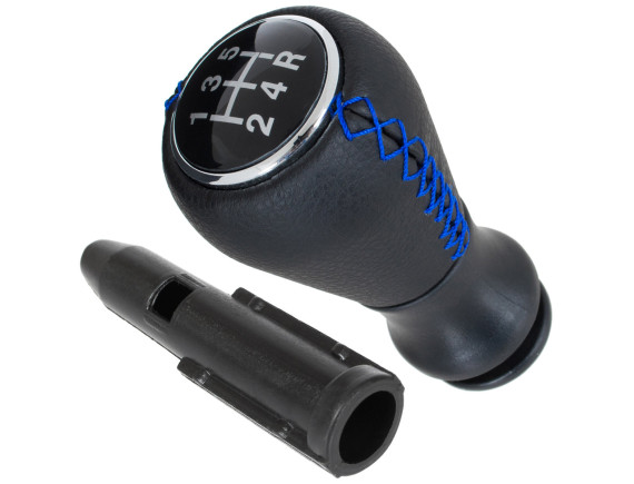 Peugeot 207 ročica menjalnika ČRNO USNJE + MODRI NAVOJ 5 PRESTAV + adapter za ročico menjalnika / adapter 2 kom