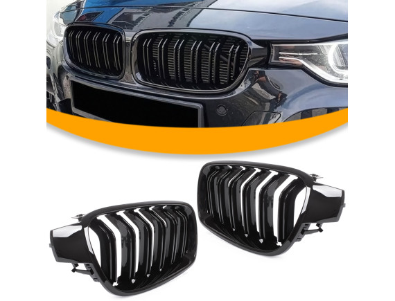 BMW 3 F30 / F31 11-15 SEDAN / KOMBI atrapy między reflektory (nerki) lewa + prawa kpl. BLACK GLOSSY DOUBLE BAR